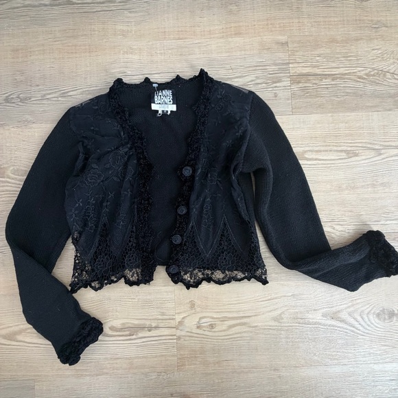 lianne Barnes Sweaters - Vintage Lianne Barnes Black Lace Cardigan